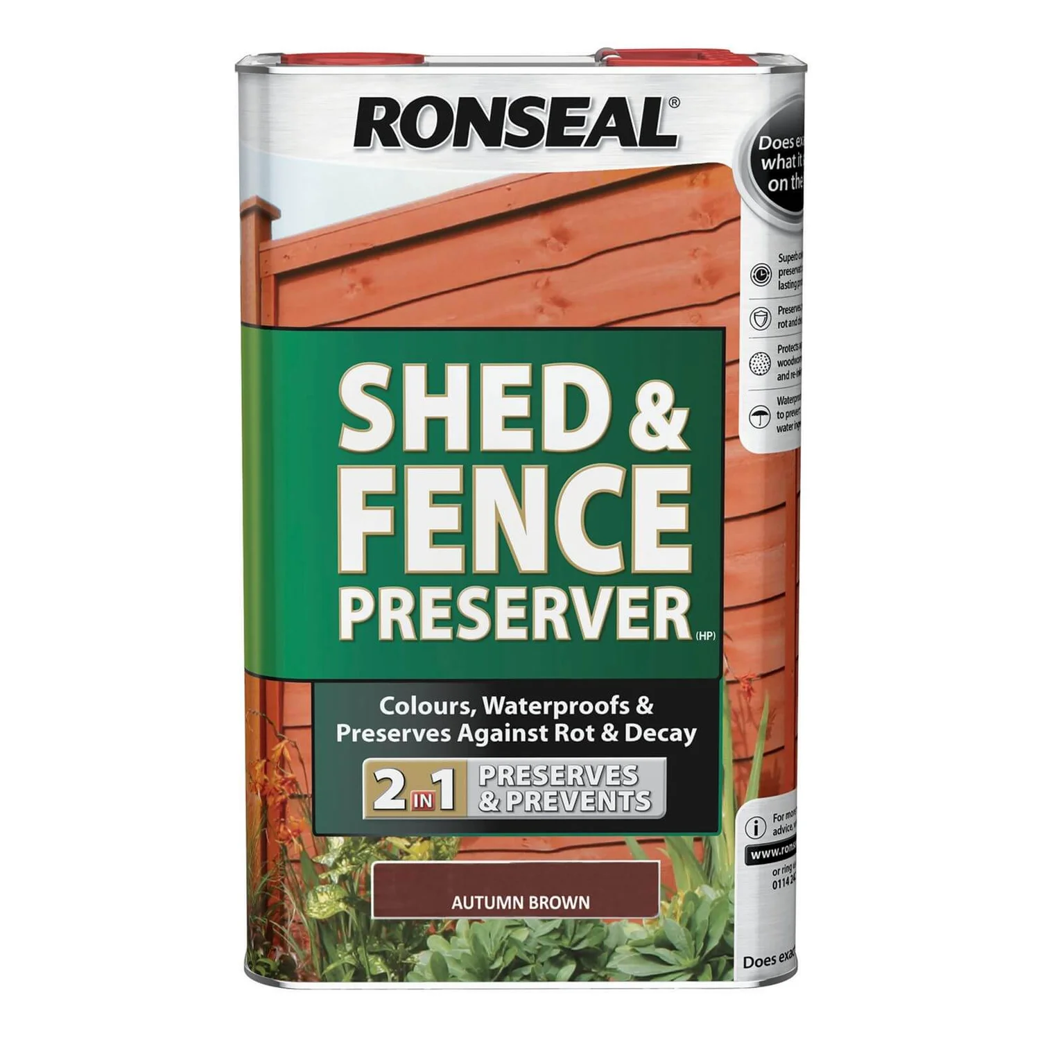 Ronseal Shed & Fence Preserver Autumn Brown - 5L 3 Ronseal Shed & Fence Preserver Autumn Brown - 5L
