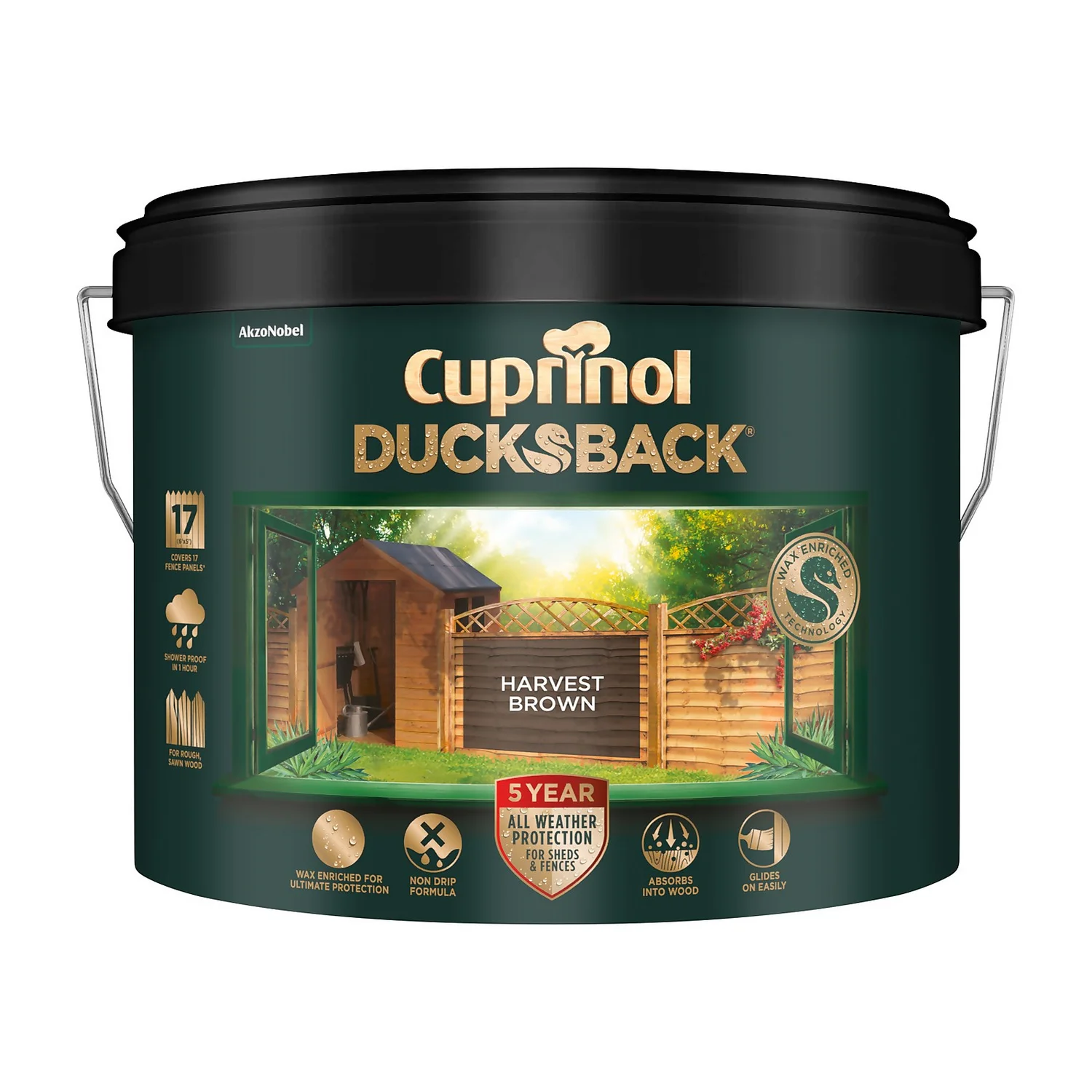 Cuprinol 5 Year Ducksback - Harvest Brown - 9L 3 Cuprinol 5 Year Ducksback - Harvest Brown - 9L