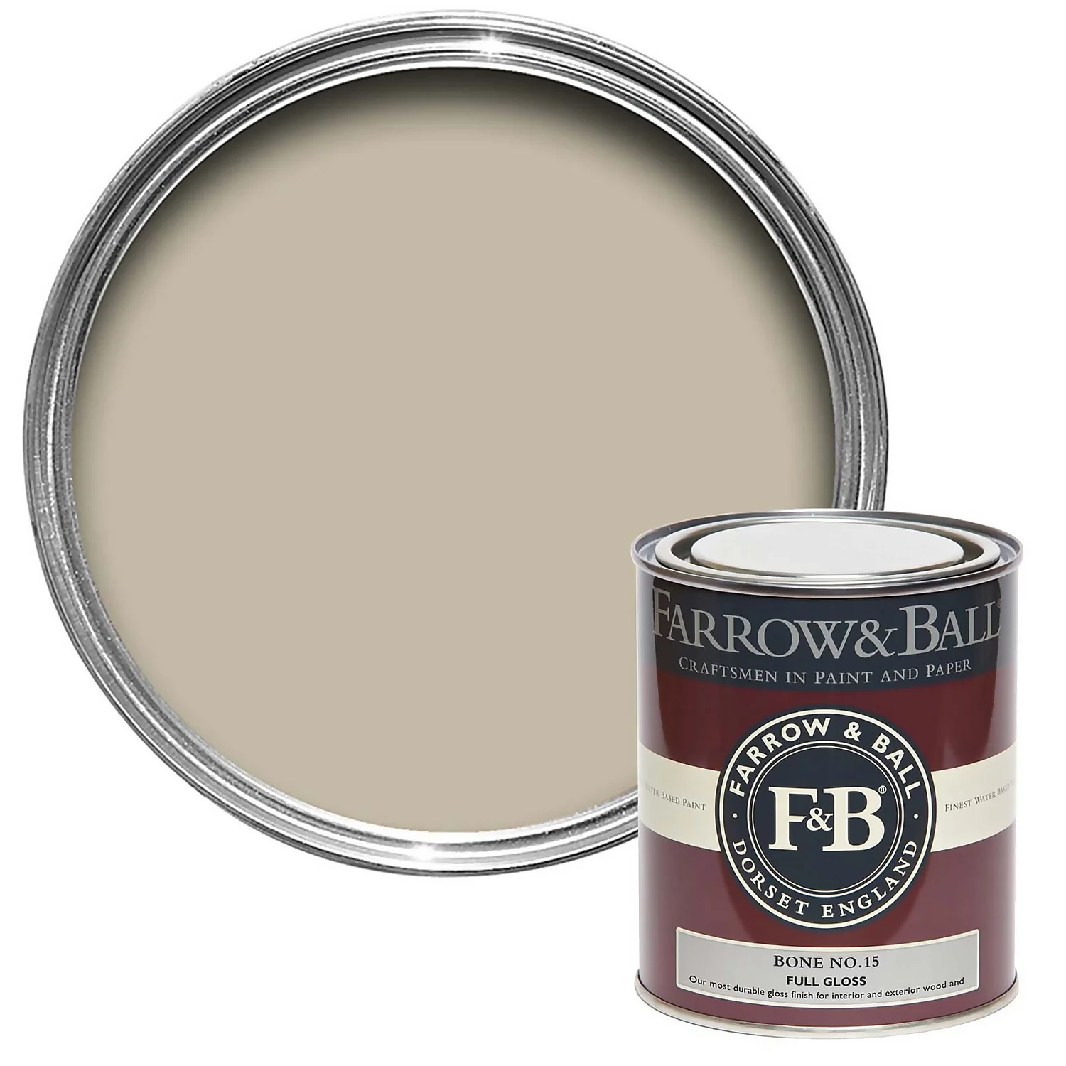 Farrow & Ball Full Gloss Paint Bone - 750ml 3 Farrow & Ball Full Gloss Paint Bone - 750ml