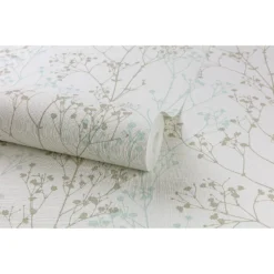 Grandeco Scandi Sprig Wallpaper - Grey & Teal -Home Improvement 12812865 9504873387007034
