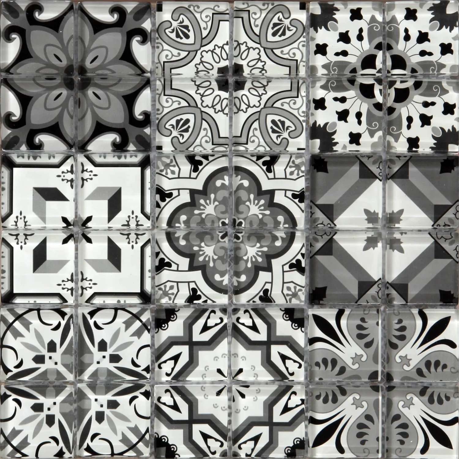 House Of Mosaics Geo Moroccan Black & White Mosaic Tile - 297 X 297mm 4 House Of Mosaics Geo Moroccan Black & White Mosaic Tile - 297 X 297mm - Image 2