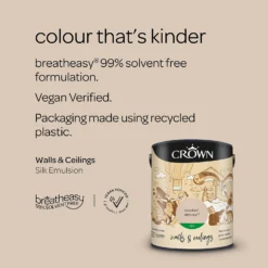 Crown Walls & Ceilings Silk Emulsion Paint Toasted Almond - 5L -Home Improvement 12833721 1284966161846447