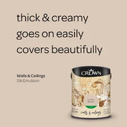 Crown Walls & Ceilings Silk Emulsion Paint Toasted Almond - 5L -Home Improvement 12833721 1814966161818412