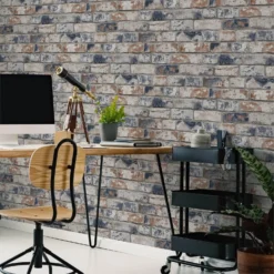 Fresco Distressed Brick Wallpaper - Navy & Red -Home Improvement 12838042 9674833221917599