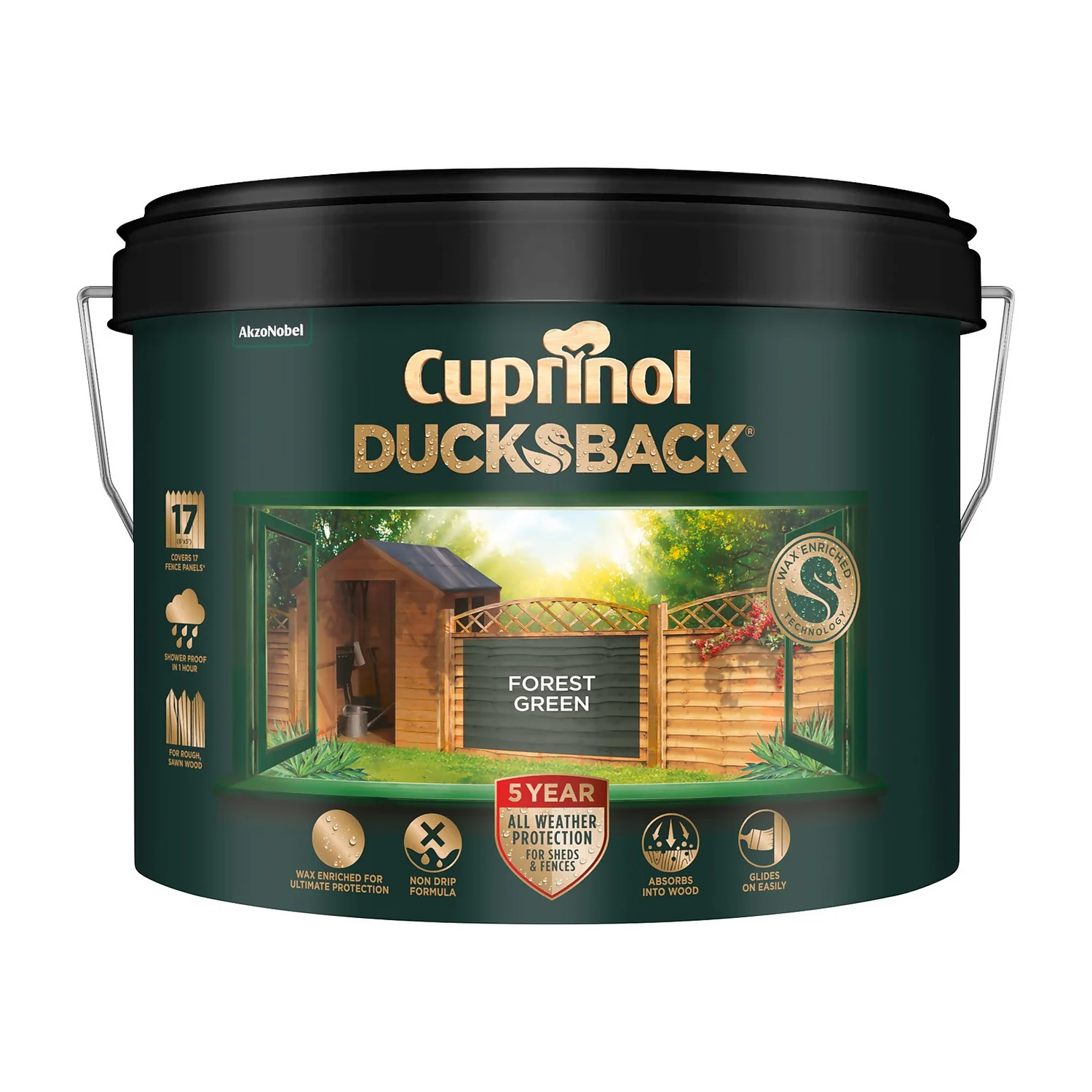 Cuprinol 5 Year Ducksback - Forest Green - 9L 3 Cuprinol 5 Year Ducksback - Forest Green - 9L