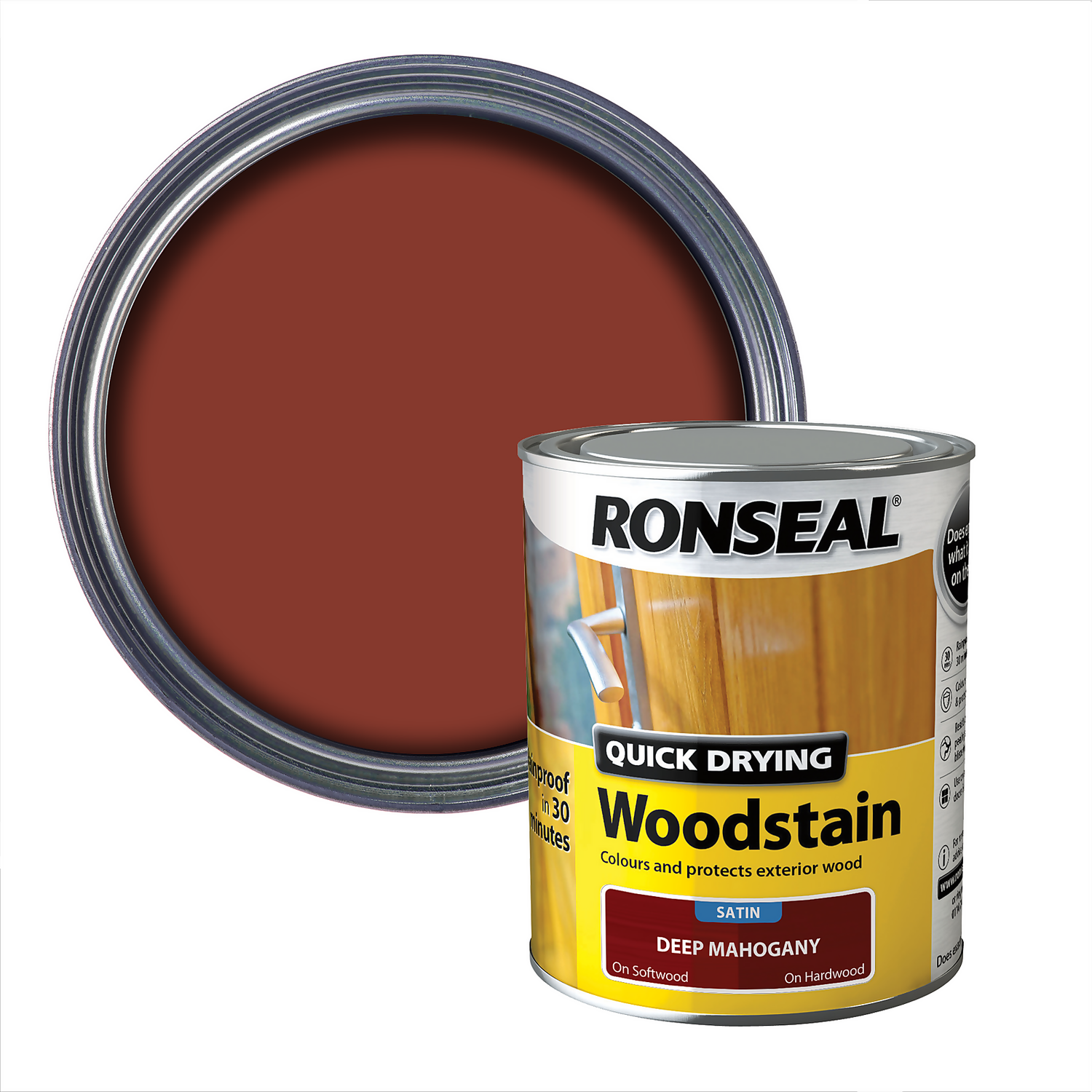 Ronseal Quick Drying Woodstain Deep Mahogany Satin - 750ml 3 Ronseal Quick Drying Woodstain Deep Mahogany Satin - 750ml