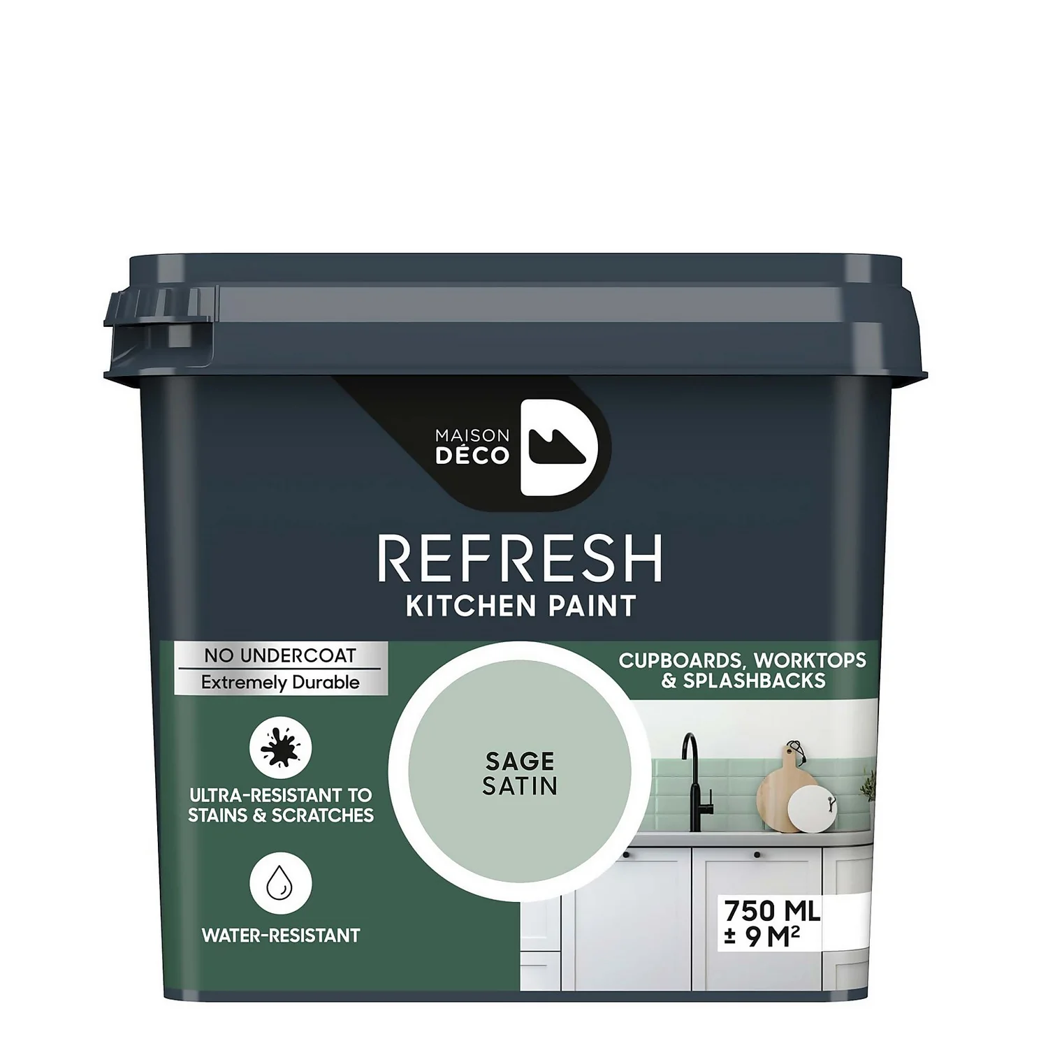 Maison Deco Refresh Kitchen Cupboards, Worktops & Splashbacks Paint Sage - 750ml 3 Maison Deco Refresh Kitchen Cupboards, Worktops & Splashbacks Paint Sage - 750ml