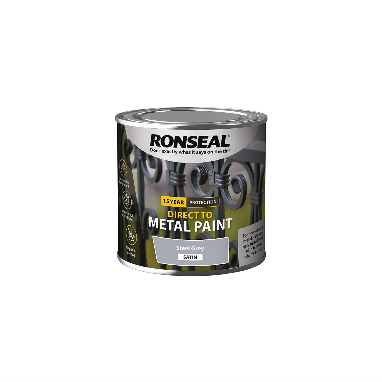 Ronseal Metal Paint Steel Grey Satin 250ml 3 Ronseal Metal Paint Steel Grey Satin 250ml