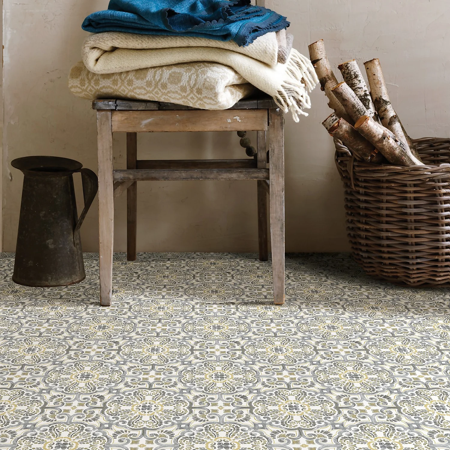 None FloorPops Peel And Stick Floor Tiles - Antico 3 None FloorPops Peel And Stick Floor Tiles - Antico