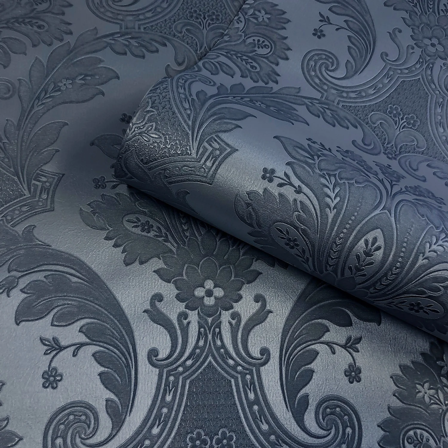 Belgravia Décor Amara Damask Textured Dark Blue Wallpaper 5 Belgravia Décor Amara Damask Textured Dark Blue Wallpaper - Image 3