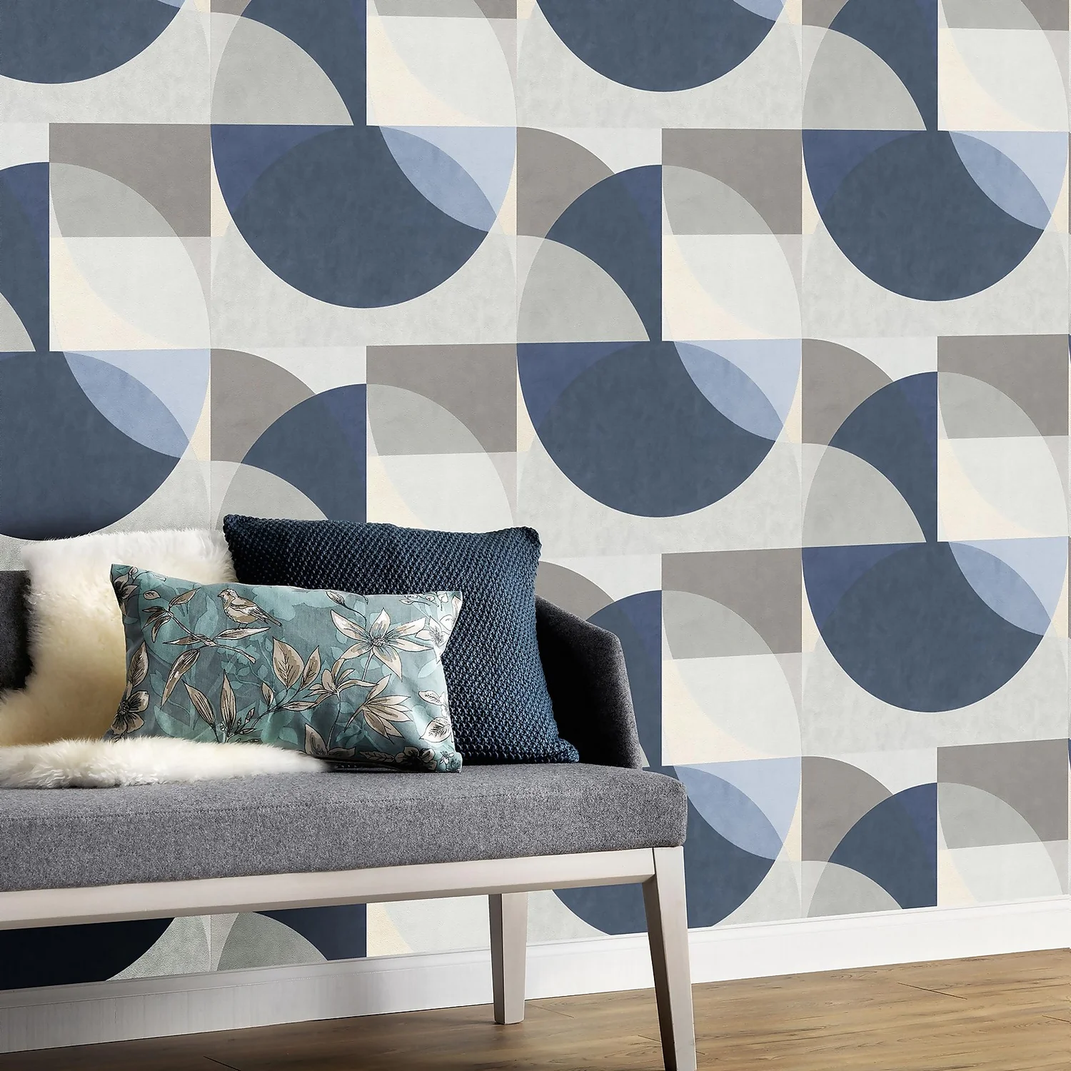 Elle Decoration Geometric Blue Grey Cream Wallpaper 4 Elle Decoration Geometric Blue Grey Cream Wallpaper - Image 2