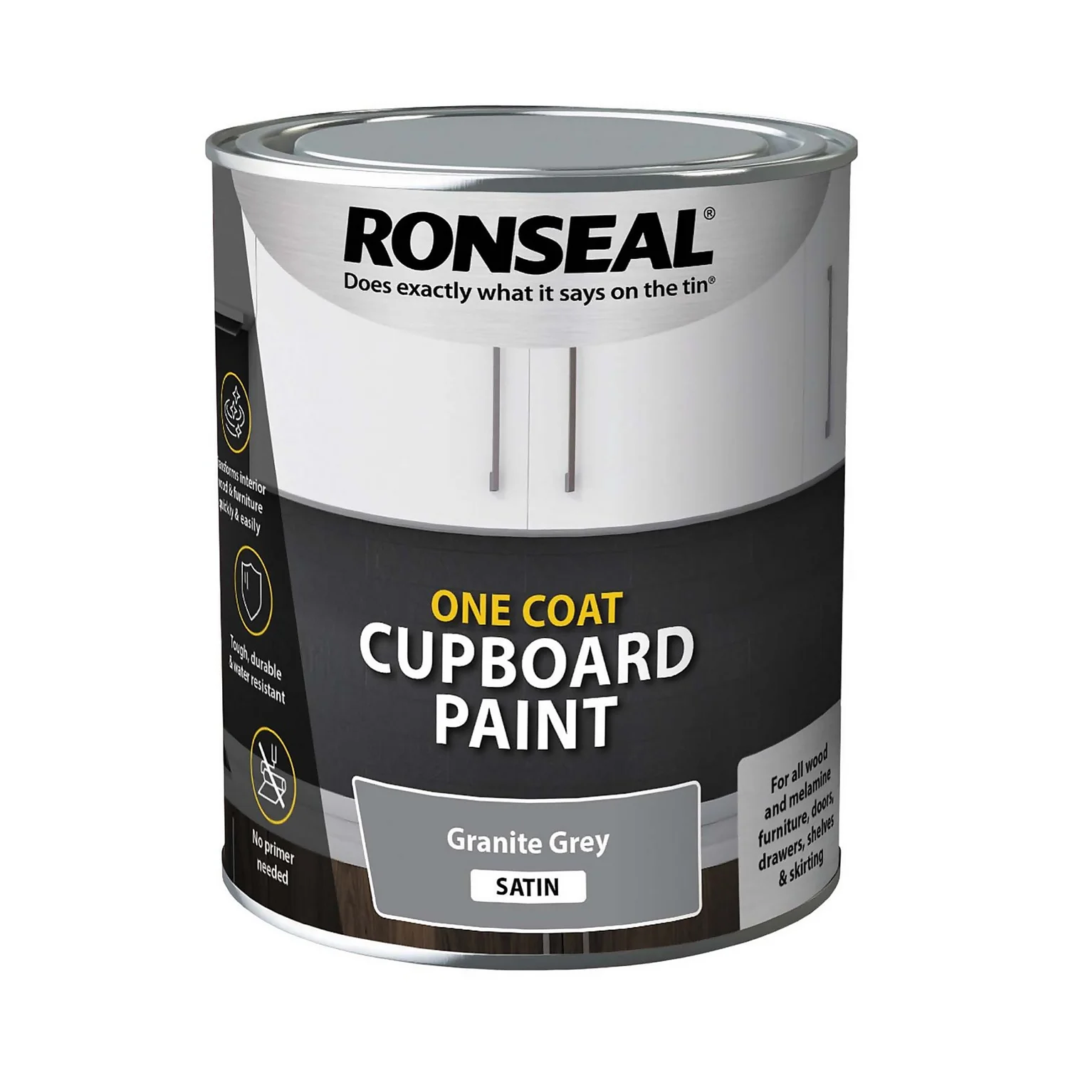 Ronseal One Coat Cupboard Paint Granite Grey Satin - 750ml 3 Ronseal One Coat Cupboard Paint Granite Grey Satin - 750ml