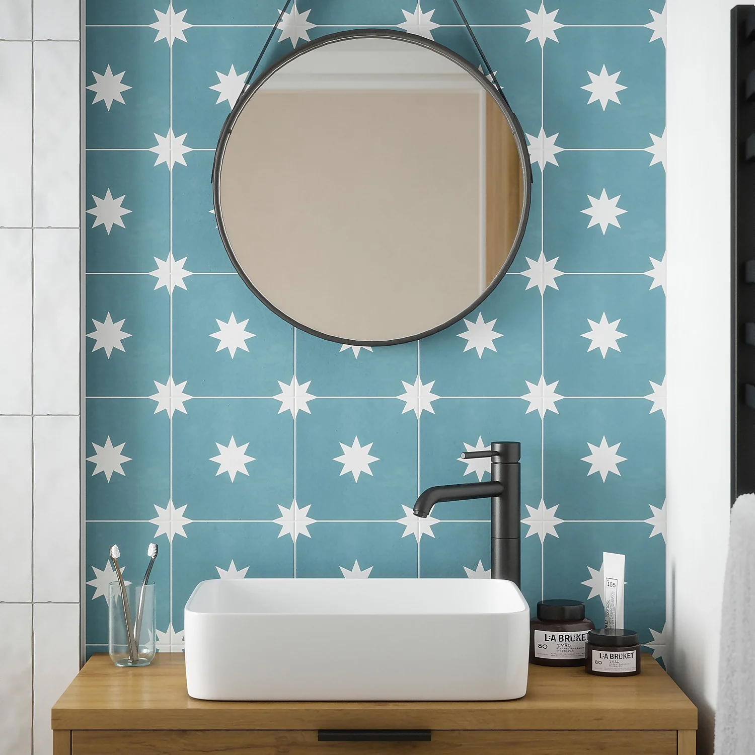 Country Living Starry Skies Peacock Teal Porcelain Wall & Floor Tile - 200 X 200mm - 0.52sqm Pack 3 Country Living Starry Skies Peacock Teal Porcelain Wall & Floor Tile - 200 X 200mm - 0.52sqm Pack