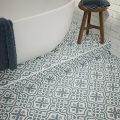 Fiore Teal / White Victorian Pre-scored Porcelain Wall & Floor Tile 450 X 450mm - 1.42sqm Pack -Home Improvement 13220597 1544909608294003