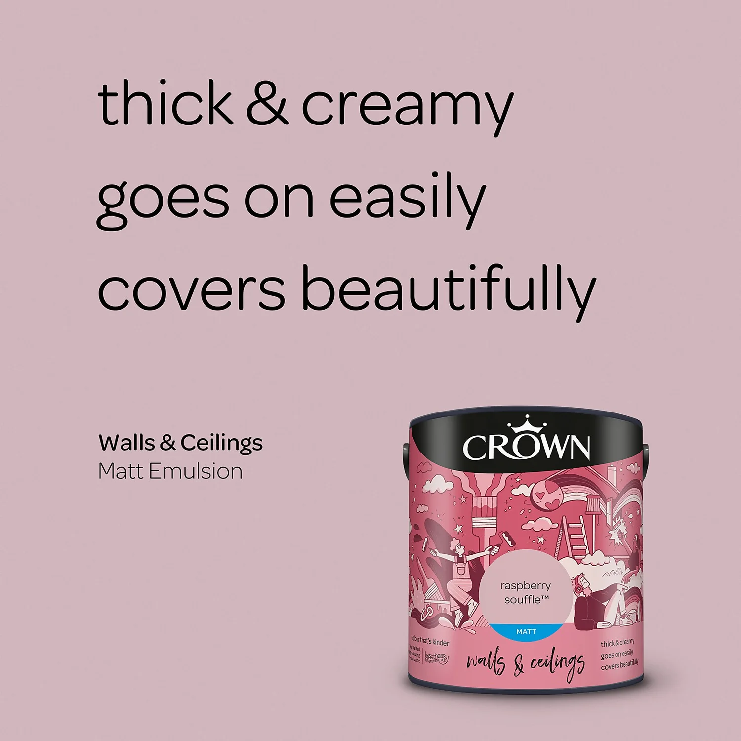 Crown Matt Emulsion Paint Raspberry Souffle - 2.5L 6 Crown Matt Emulsion Paint Raspberry Souffle - 2.5L - Image 4
