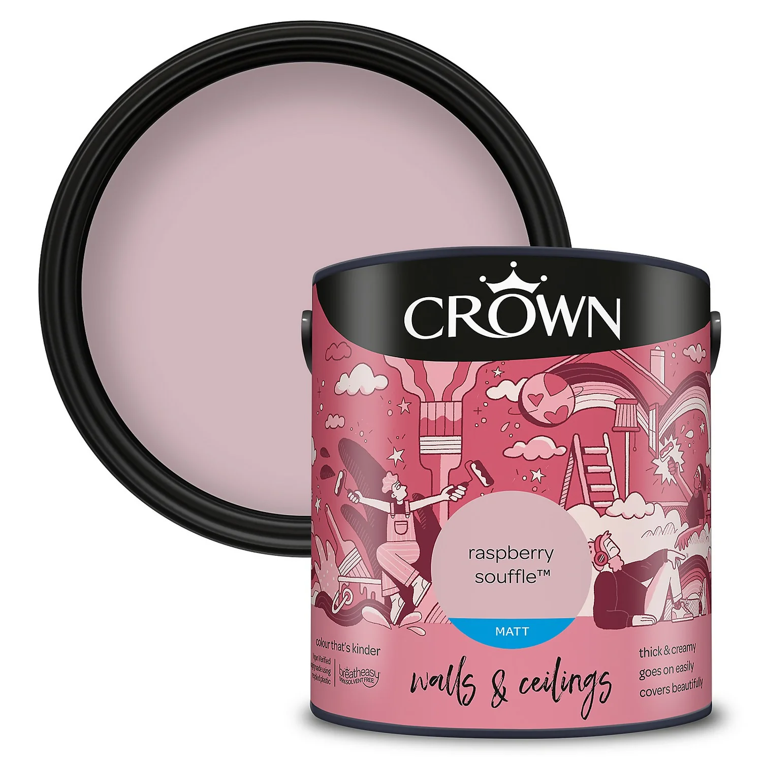 Crown Matt Emulsion Paint Raspberry Souffle - 2.5L 3 Crown Matt Emulsion Paint Raspberry Souffle - 2.5L