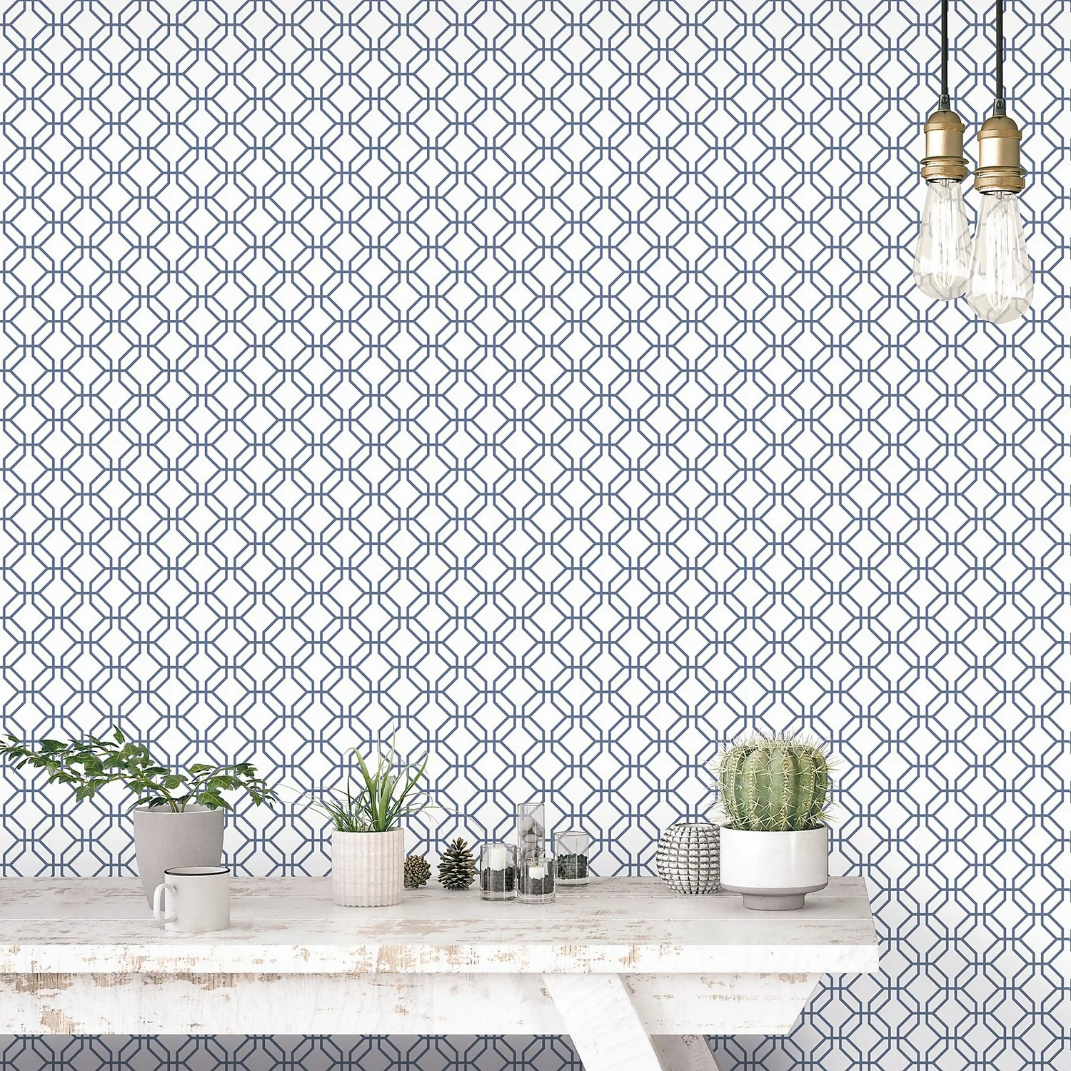 Galerie Honeycomb Trellis Blue Wallpaper 4 Galerie Honeycomb Trellis Blue Wallpaper - Image 2