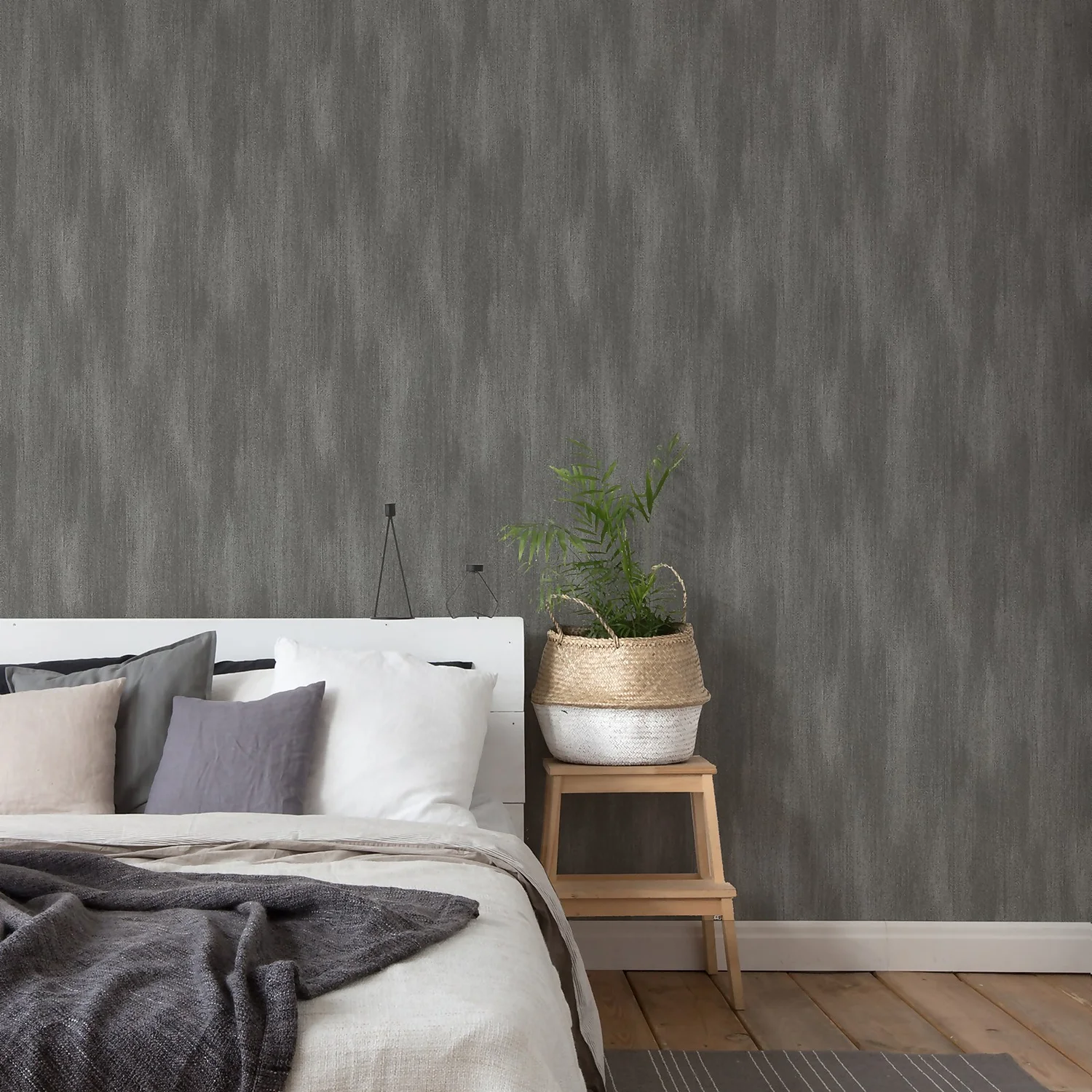 Grandeco Fabric Plain Charcoal Textured Matt Wallpaper 4 Grandeco Fabric Plain Charcoal Textured Matt Wallpaper - Image 2